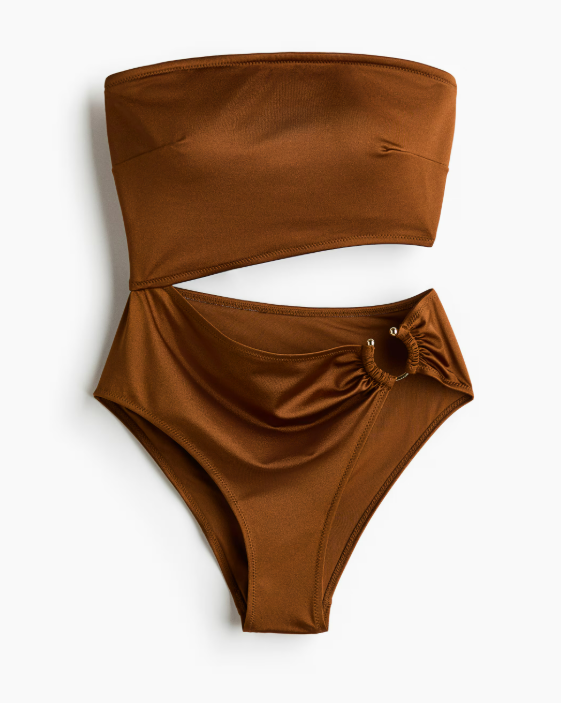 Costum de baie tip bustiera captusit si cu decupaj